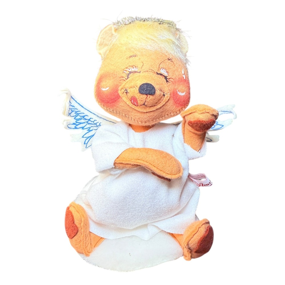 Vintage 1993 Annalee 10" Christmas‎ Angel Plush Bear Halo Wings Made in USA